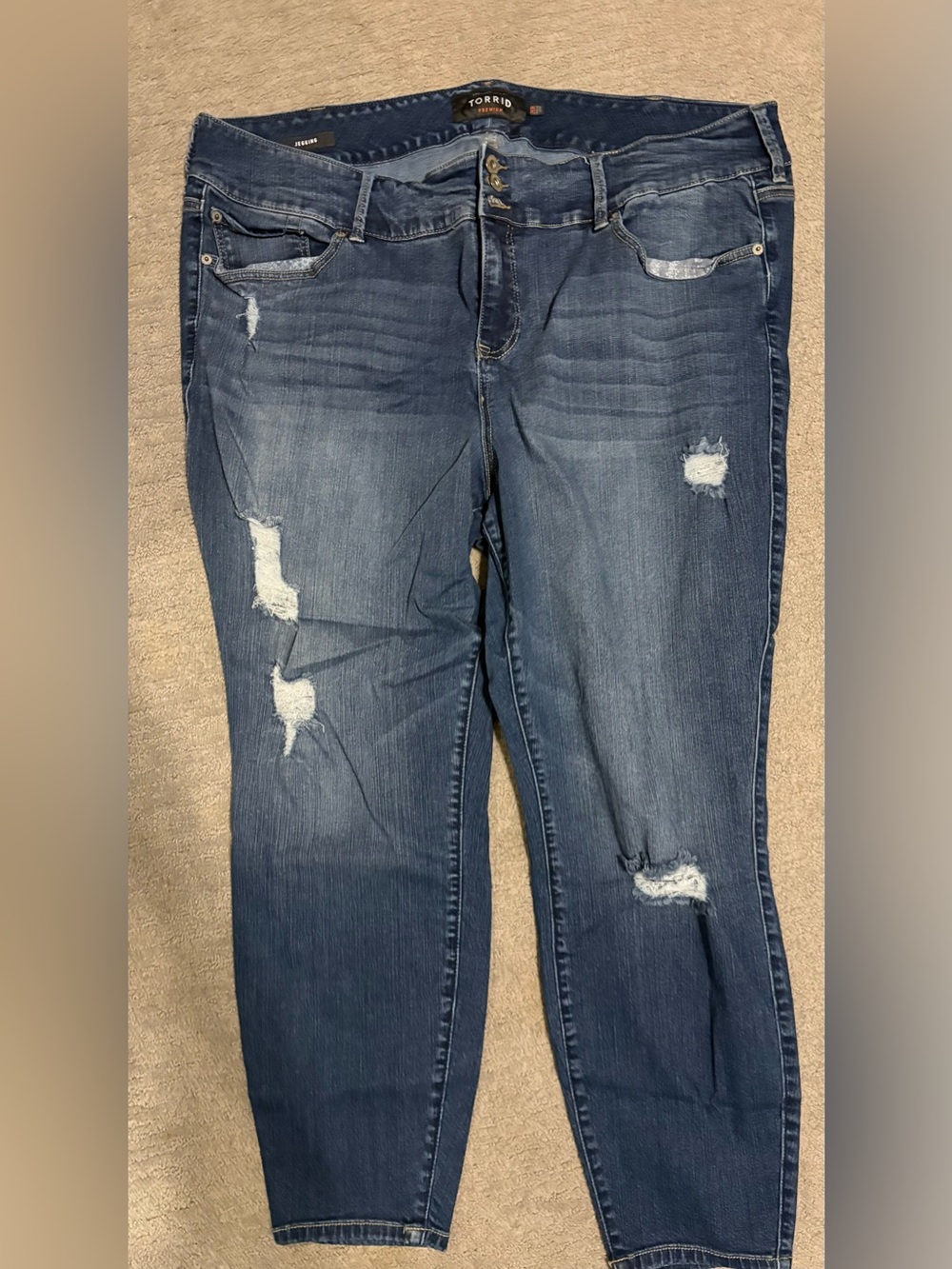 483- torrid Distressed Medium-Dark Blue ankle Skinny Jeans
